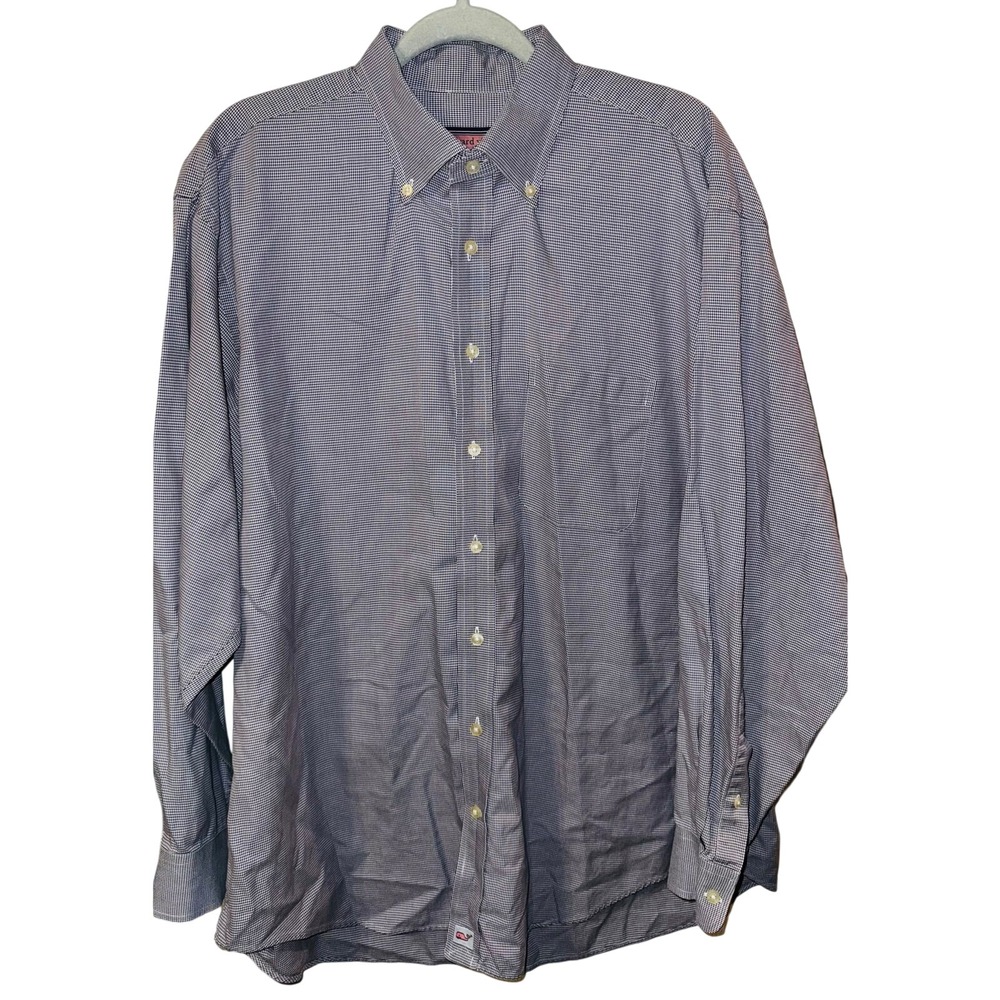 Vineyard Vines Murray Shirt Button Down Men's‎ XL, purple/white houndstooth EUC